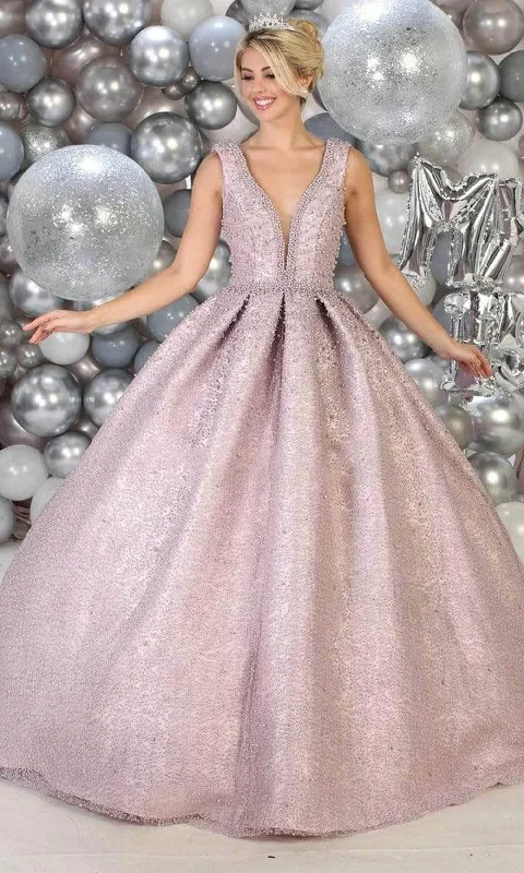 Exclusive Sale May Queen - Bead-Strewn Plunging Bodice Ballgown LK112 -  1 pc Mauve In Size 8 Available