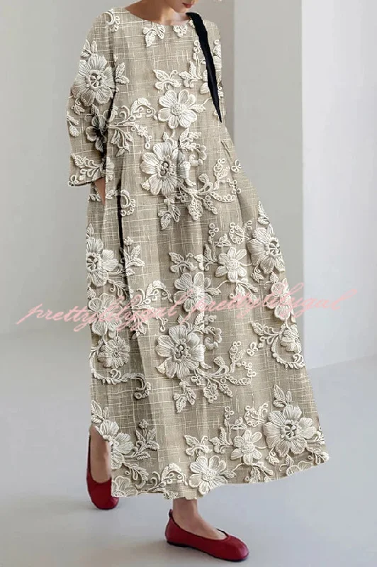 Hot Brand Discounts Unique Printed Round Neck Long Sleeve Loose Maxi Dress