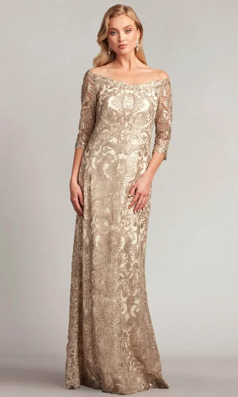 Valentine's Special Tadashi Shoji ATV18236L - Embroidered Quarter Sleeve Formal Gown