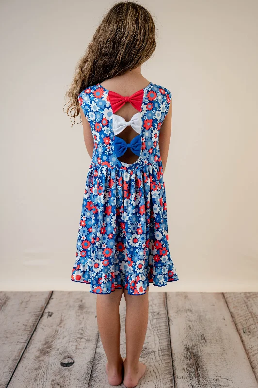 Don't Miss Out PATRIOTIC FLORAL BACK BOW DRESS