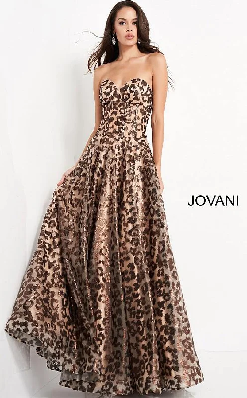 Casual Chic Clothing Jovani 04697 Long Formal Strapless Animal Print Gown