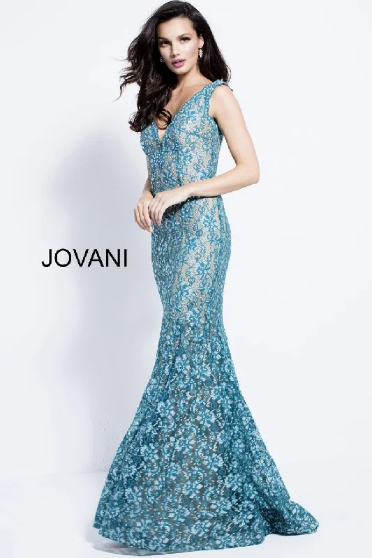 Redefining Women's Style Jovani 57046 V-Neck Lace Mermaid Long Prom Dress