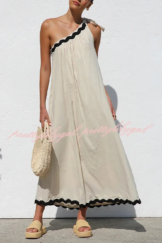 Hot Picks Linen Blend One Shoulder Tie Resort Maxi Dress