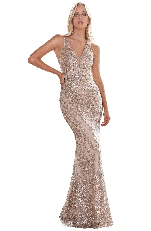 Clearance Sale Cinderella Divine - Sleeveless Beaded Lace Evening Gown HT074