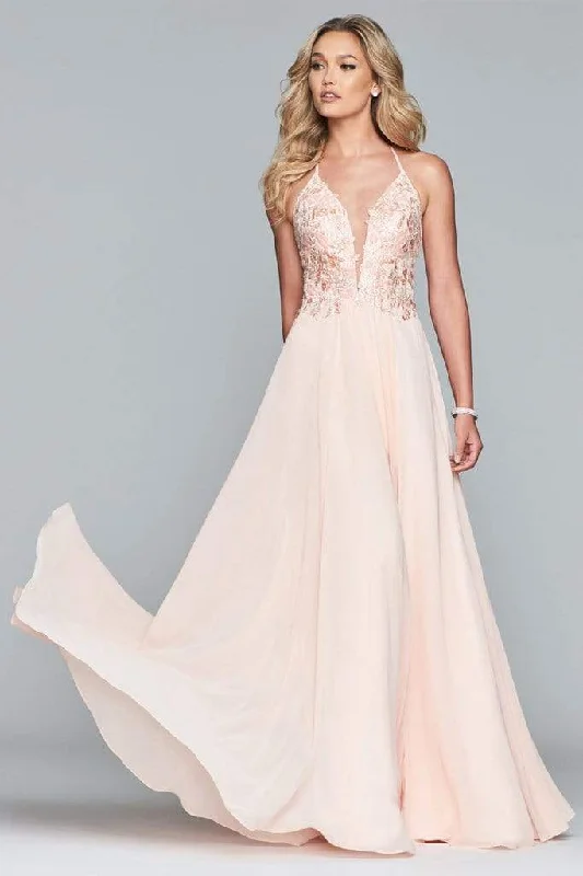 Chic & Cozy Collection Faviana - 10201 Plunging V Neckline Halter Lace Up Back Gown