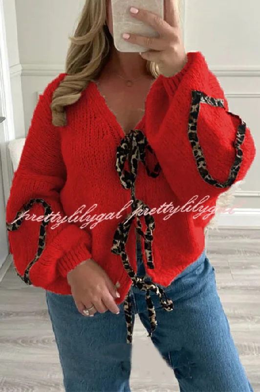 Flash Sale Or Flash Sales Fashionable Loose Long-sleeved Leopard Print Lace-up Knitted Sweater Cardigan