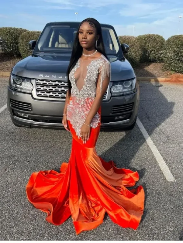 Best Clearance Sales Right Now Red African American Prom Dresses Mermaid Sheer Velvet Beaded Crystals Black Girls Nigeria Robe De Soiree Evening Dress Gown