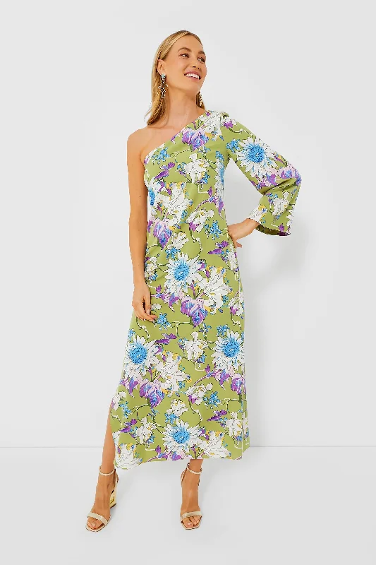 Chic Styles Green Floral One Shoulder Odelia Maxi Dress