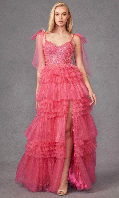 Evening Looks Juliet Dresses JT2465A - Bow Straps Ruffled A-Line Prom Gown