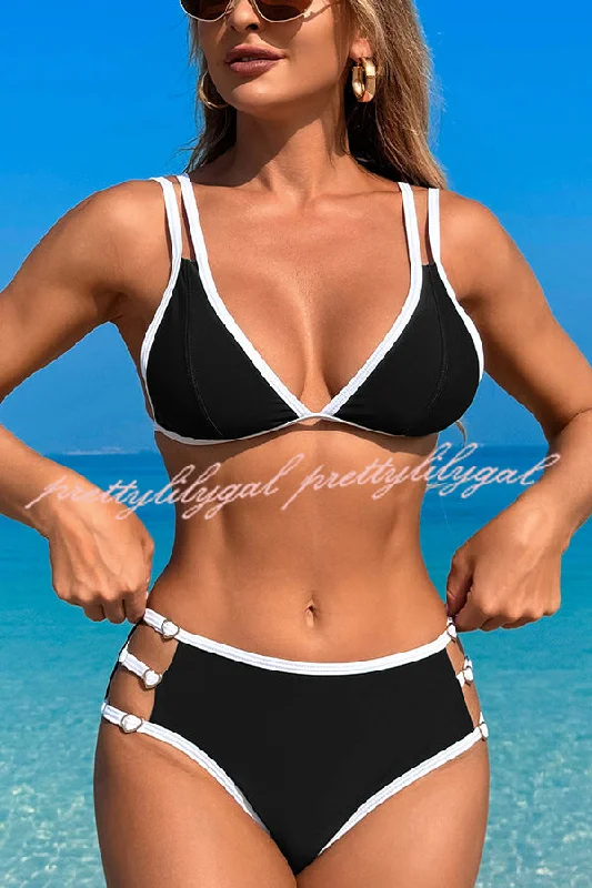 Discount Store Contrast Color Lace-up Stretch Two-piece Bikini Swimsuit