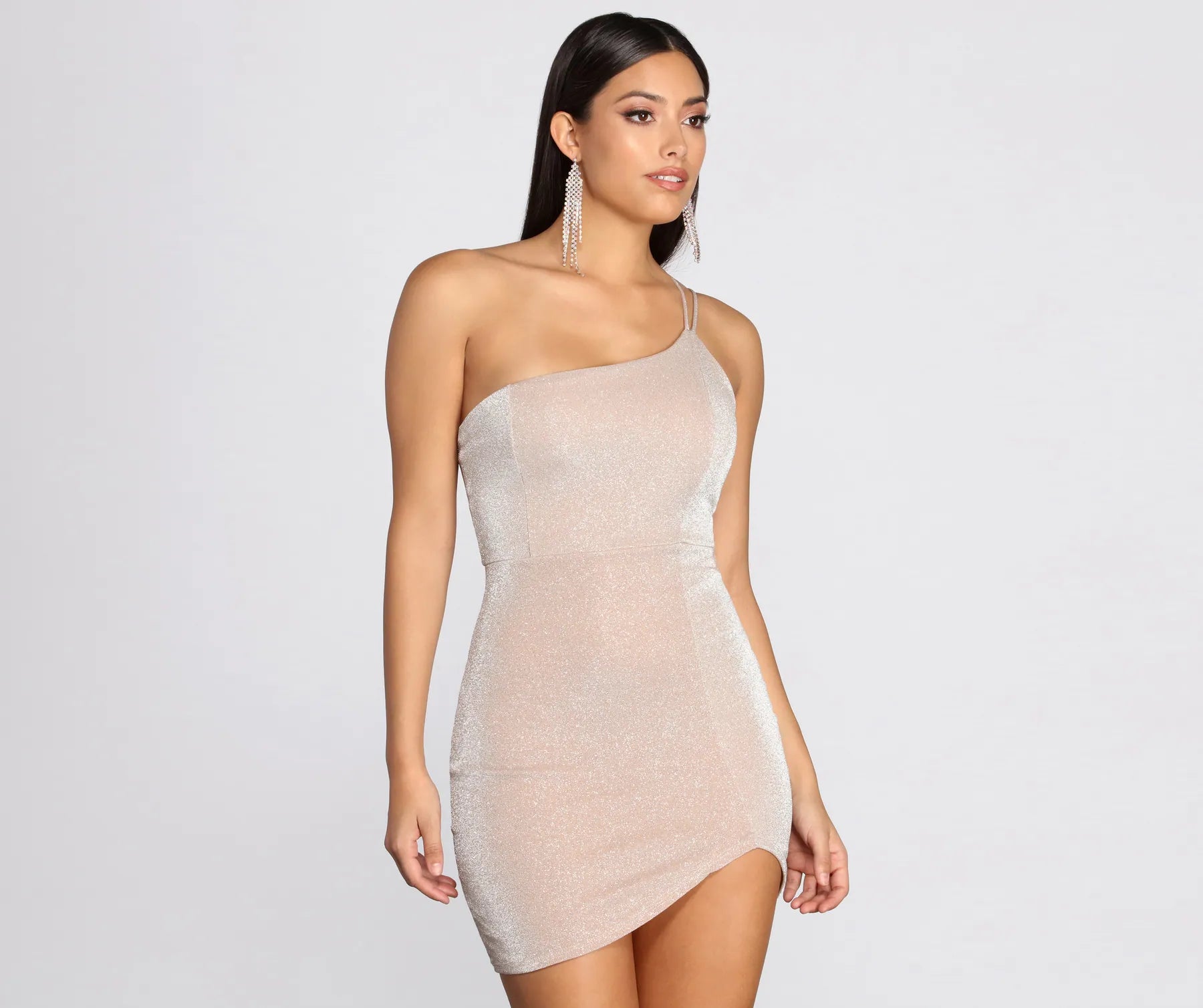 Chic And Edgy Sparkle Queen Glitter One Shoulder Mini Dress