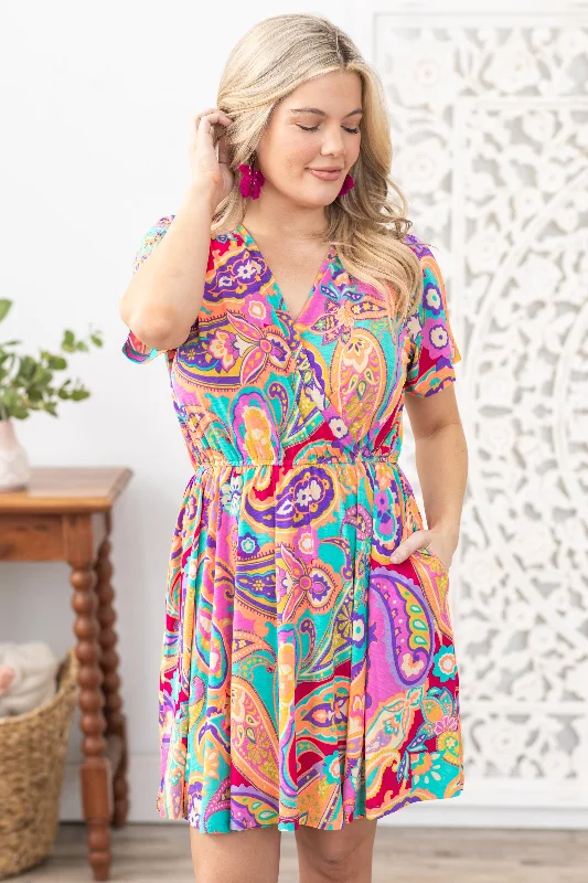 Stylish Savings Orange Multicolor Floral Dress With Shorts