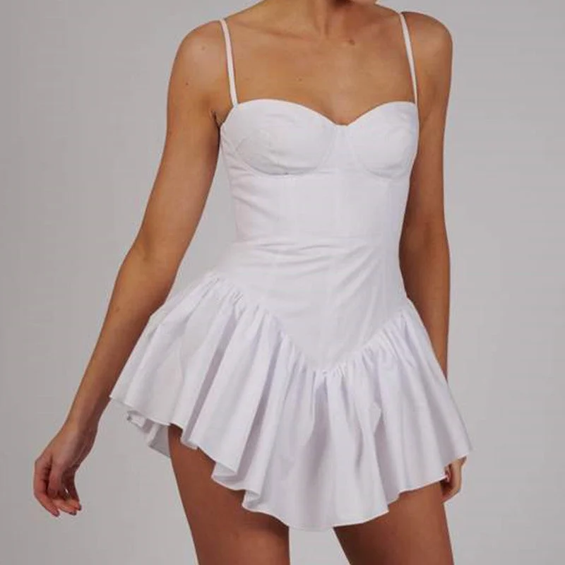 Sale On Clothing Annet Solid White Spaghetti Strap Mini Dress