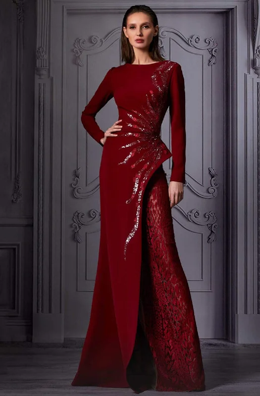 Online Boutiques MNM Couture - K3850 Sequin Embellished Long Sleeves Gown