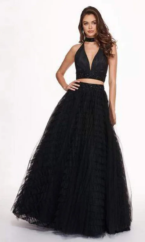 Glamorous Evening Wear Rachel Allan - Two Piece Halter Ballgown Ruffles Dress with Choker 6524