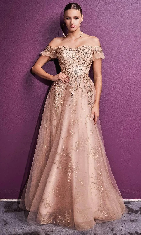 Effortless Chic Apparel Ladivine C73 - Off Shoulder Glittered Classy Gown