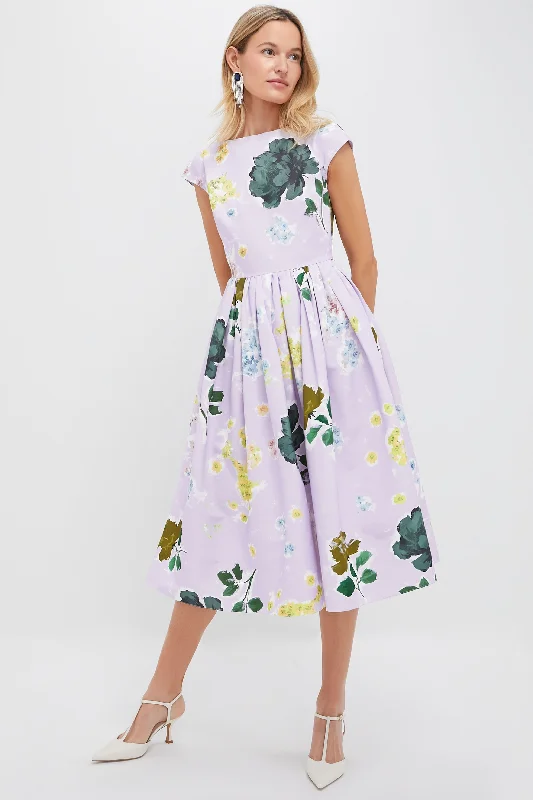 Exclusive Discount Margot Floral Lilac Boat Neck Full Skirt Midi Dress