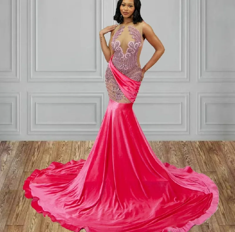 Best Online Clothing Boutiques Hot Pink Velvet Rhinestone Luxury Prom Dress For Black Girls African Mermiad Birthday Party Dress Sexy