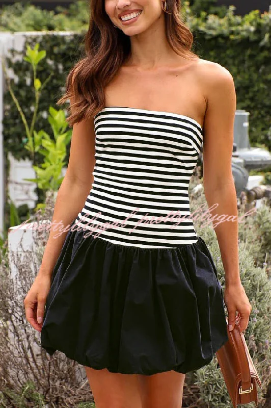 Unbeatable Prices Stripe Print Paneled Pleated Tube Top Mini Dress