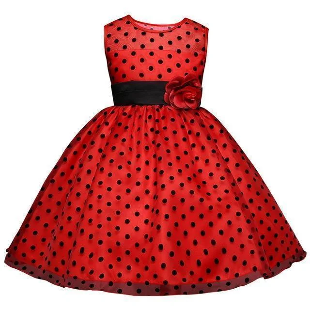 Weekend Sale Girls Polka Dots Dresses Princess Lace Flower Girl Dress 4-10 Years