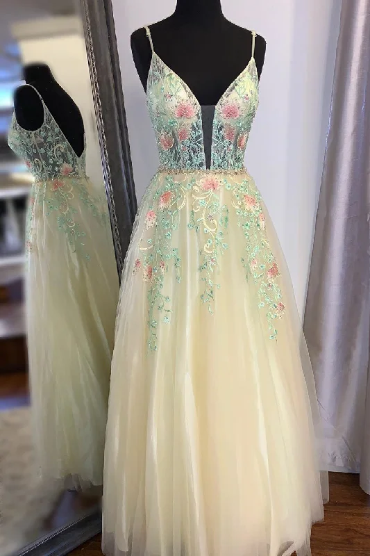 Fashion-forward Women’s Clothing Gorgeous Straps A-Line Floral Embroidered Long Prom Dress