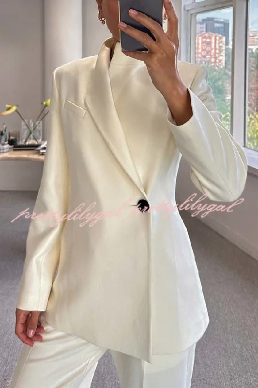 Women Fashion Fashionable Leader One Button Stand Collar Long Sleeve Blazer Jacket