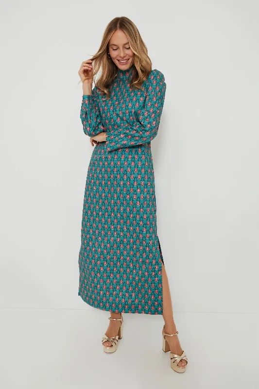 Timeless Classics Teal & Red Floral Mock Neck Maris Dress