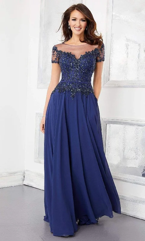 Runway Inspired Wear Mori Lee - 72309 Illusion Neckline Crystal Beaded Chiffon A-Line Gown