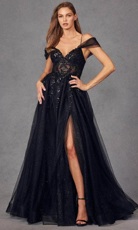 Style Revolution Juliet Dresses JT2466A - Cold Shoulder Sequin Appliqued Prom Gown