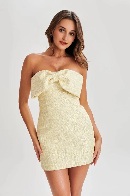 Limited Time Offer Elizabeth Tweed Bow Mini Dress - Lemon