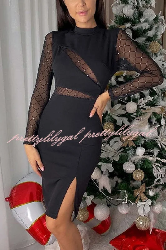 Graceful Fashion Fashionable Semi-sheer Long-sleeved Hollow Slim Mini Dress