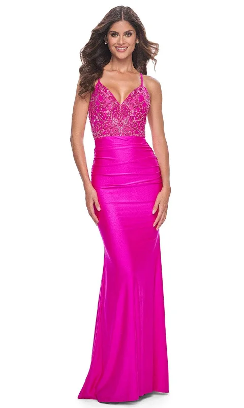 Sophisticated Fashion La Femme 32324 - Bead Embellished V-Neck Prom Gown