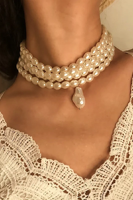 Best Online Women's Boutiques Stylish Geometric Pearl Beaded Multi-Layer Necklace