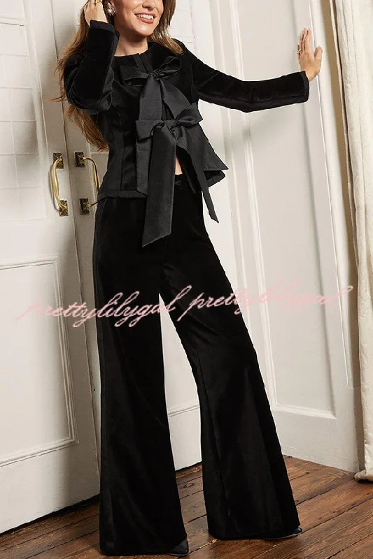 Fashion Forward Outfits Cue The Cocktails Velvet Grosgrain Detail Pocketed Wide Leg Pants