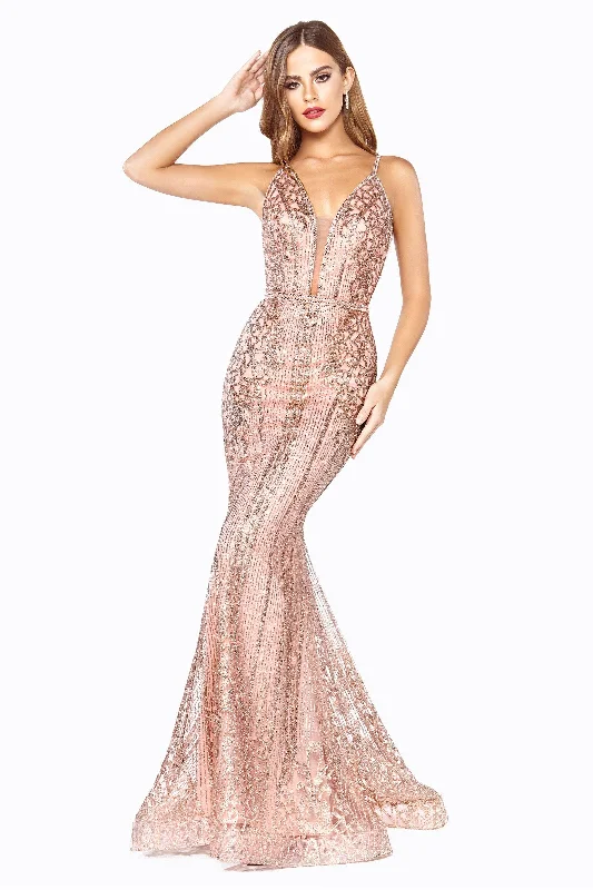 Sale On Sale Cinderella Divine J8795 Long Formal Spaghetti Strap Glitter Print Prom Gown