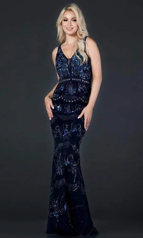 Clothes Woman Aspeed Design - L2371 V Neck Beaded Evening Sheath Gown