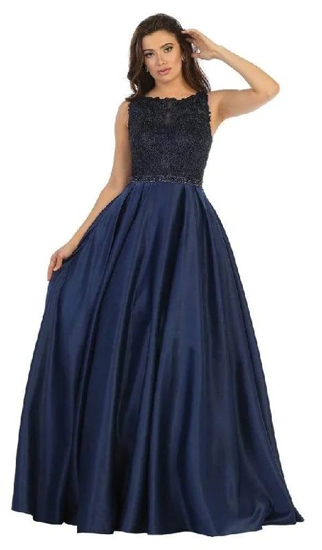 Business Casual Outfits May Queen - Embellished Bateau Pleated Ballgown RQ7744