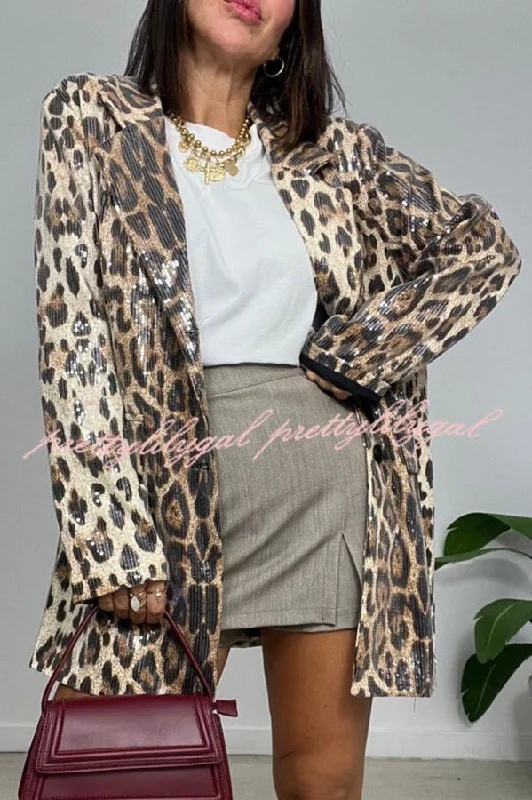 End Of Season Clearance Ignite My Heart Sequin Leopard Print Lapel Oversized Blazer