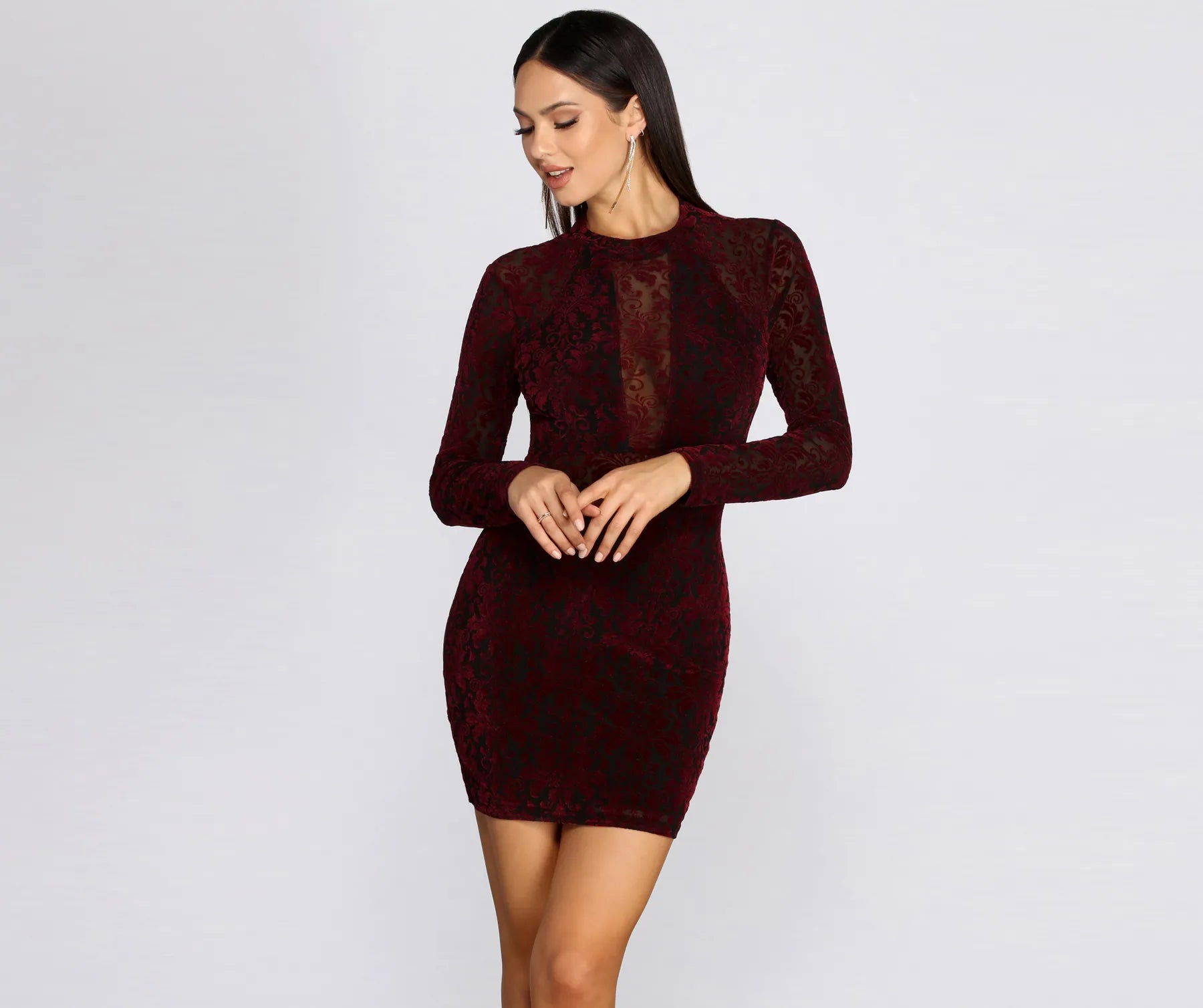 Signature Style Essentials Velvet Allure Mock Neck Mini Dress