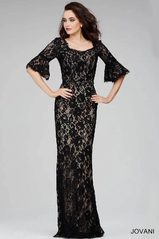 Festival Fashion Jovani 28757 Long Lace Sheath Evening Dress