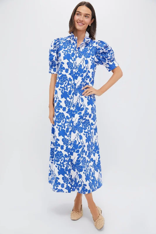 Clearance Event Blue Floral Ruffle Collar Louisa Maxi Dress