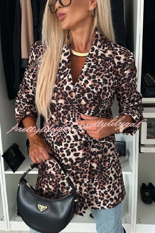 Quality Wear Choose Unique Leopard Print Lapel Long Sleeve Relaxed Blazer