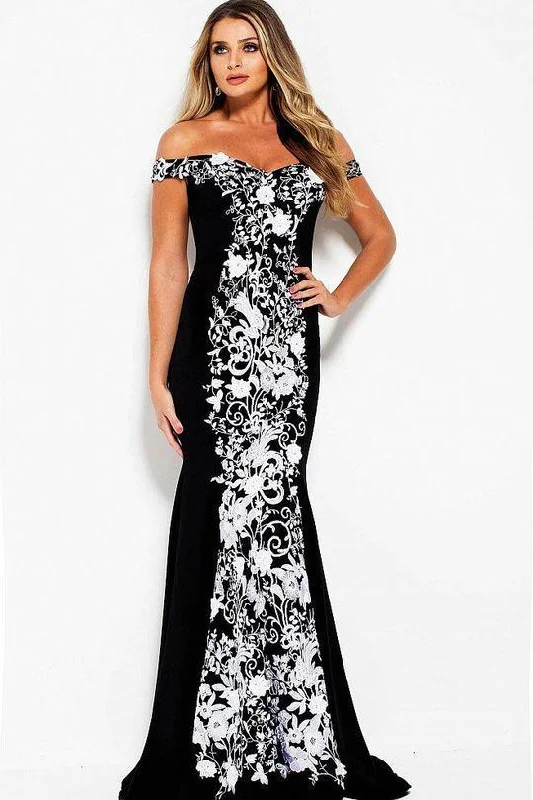 Rocker Chic Fashion Jovani 54883 Off-Shoulder Floral Long Evening Dress