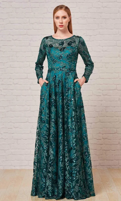 Break Fashion Norms J'Adore Dresses - J18026 Long Sleeve Glitter Print A-Line Gown