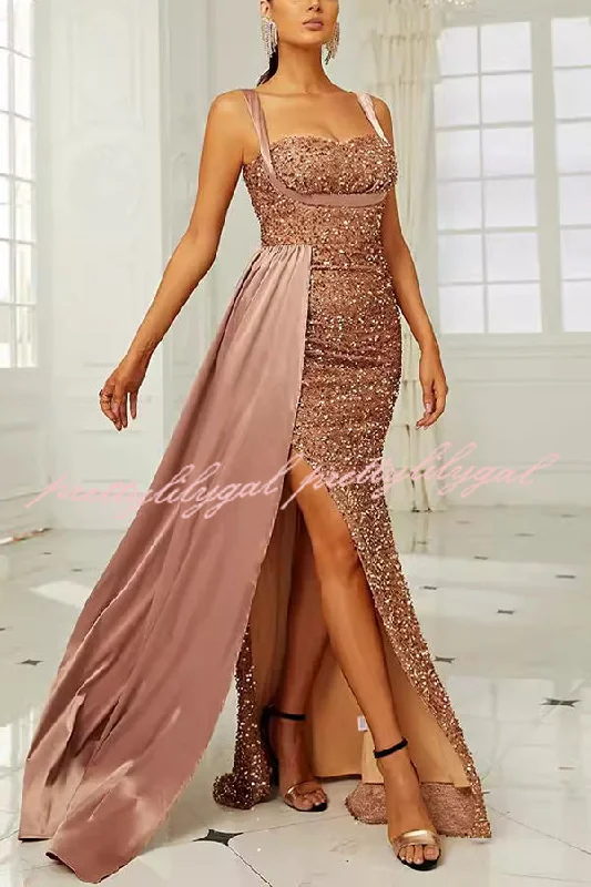 Classic Women's Fashion Banquet Sequined Backless Strappy Fishtail Maxi Dress