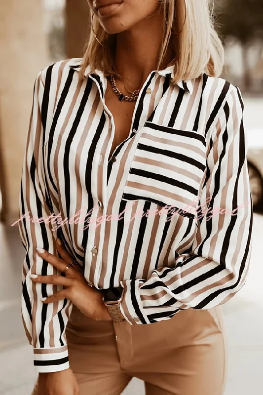 Trendy Women’s Outfits for Casual Wear Stripe Print Casual Pocket All-match Shirt