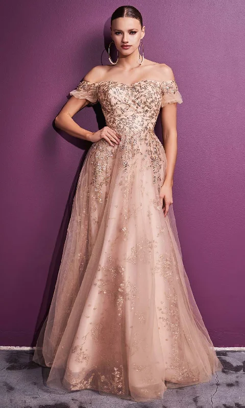 Signature Style Essentials Cinderella Divine - C73 Off Shoulder Glitter Print A-Line Gown