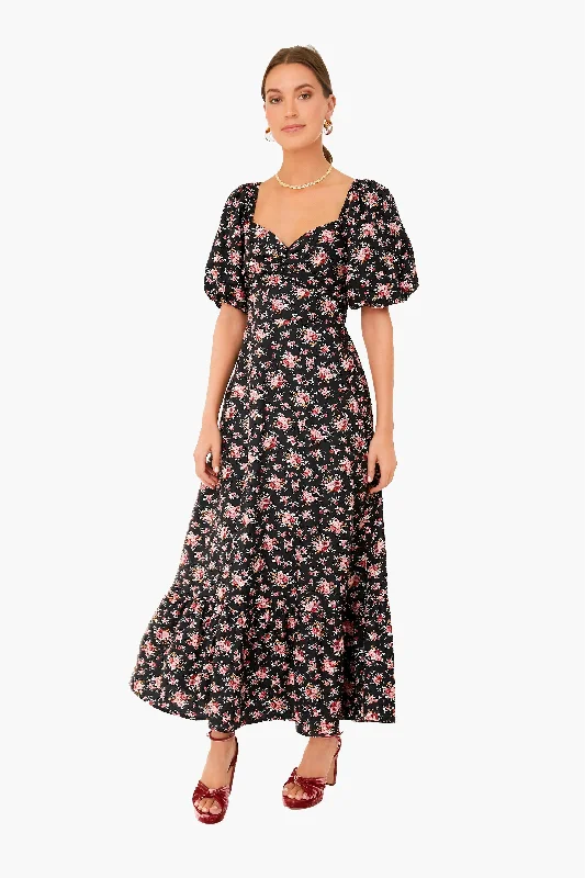 Casual Fashion Black Floral Seaport Midi Dress