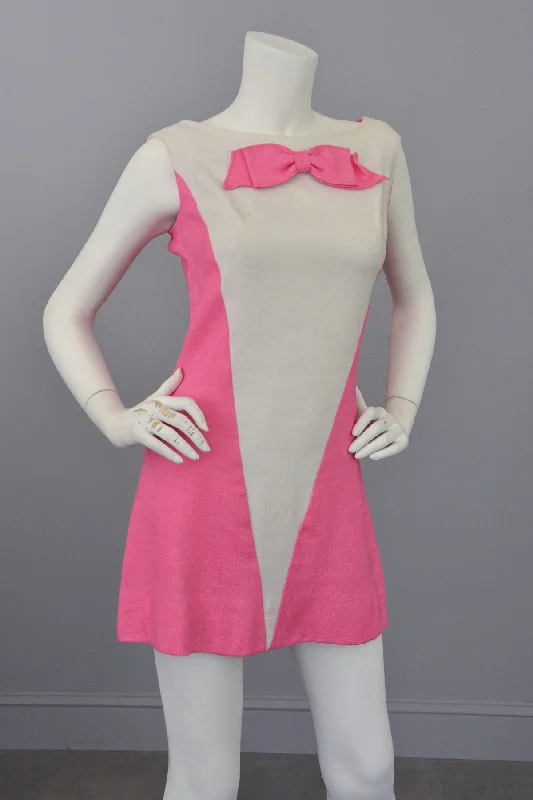 Elegant Women’s Fashion Vintage 1960s Pink White Colorblock Twiggy Micro Mini Dress RESERVED