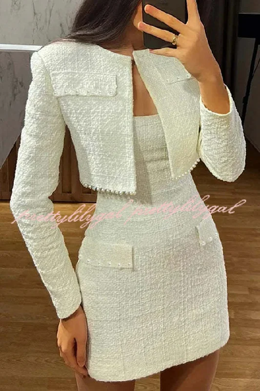 Elegant Fashion Stylish and Elegant Tweed Pearl-embellished Long-sleeved Jacket